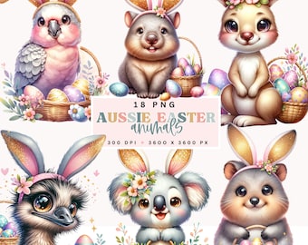Australian Easter Animal Clipart, Cute Aussie Wildlife Bunny Ears, Digital Download, Kids Crafts, Commercial Use