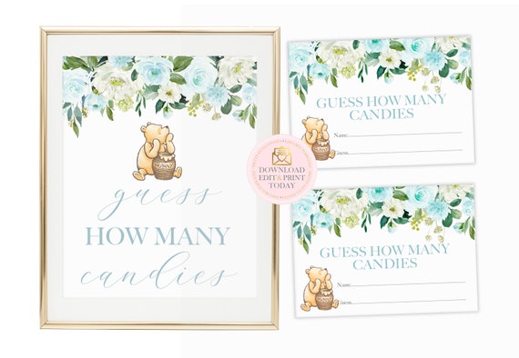 Vintage Winnie The Pooh Boy Baby Shower Printable Guess How Many Candies Game, Guessing Game, Baby Shower Activity, How Many In The Jar Il_570xn