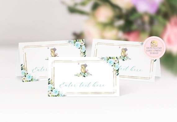 Rustic Classic Winnie The Pooh Food Tent Pooh Bear Escort Cards Piglet Baby Shower Food Labels Winnie Buffet Labels Vintage Winnie Pooh Blue Il_570xn