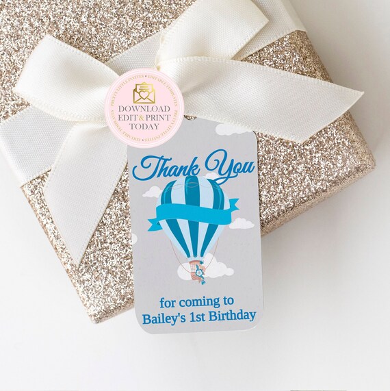Blue Up Up and Away Favor Tags, Hot Air Balloon Favor Tag, Baby Shower, Birthday Party, Favor Tag, First Birthday, Printable Favor Tag Il_570xn
