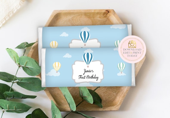 Hot Air Balloon Aldi Chocolate Wrappers, Baby Shower, Printable, Birthday, Balloon Baby Shower, Baby Shower Favor, Candy Wrapper, Editable Il_570xn