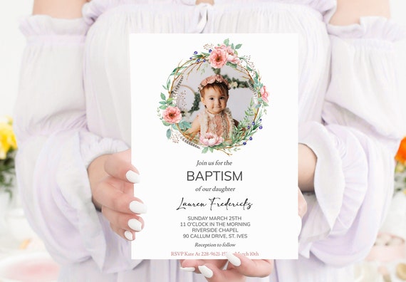 First Communion Christening Baptism Invite Printable Girl Baptism Girl Invite Shabby Chic Baptism Christening Invite Baptism Invitation