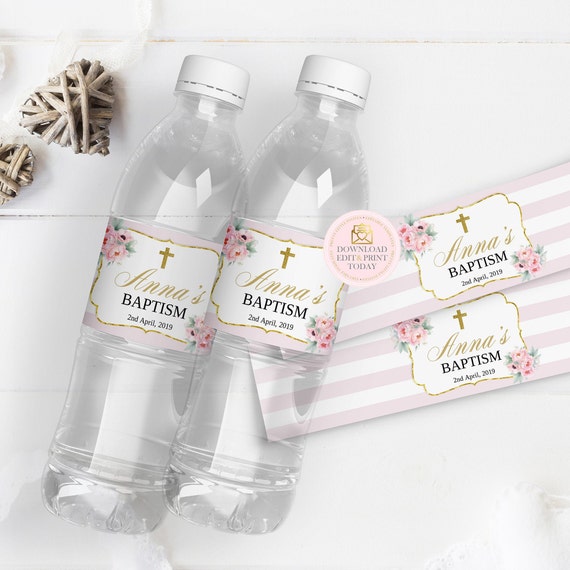 Pink & Gold Water Bottle Labels, Printable Water Bottle Labels, Baby Shower Bottle Labels, Pink and Gold Party, 1st Birthday, Communion Il_570xn