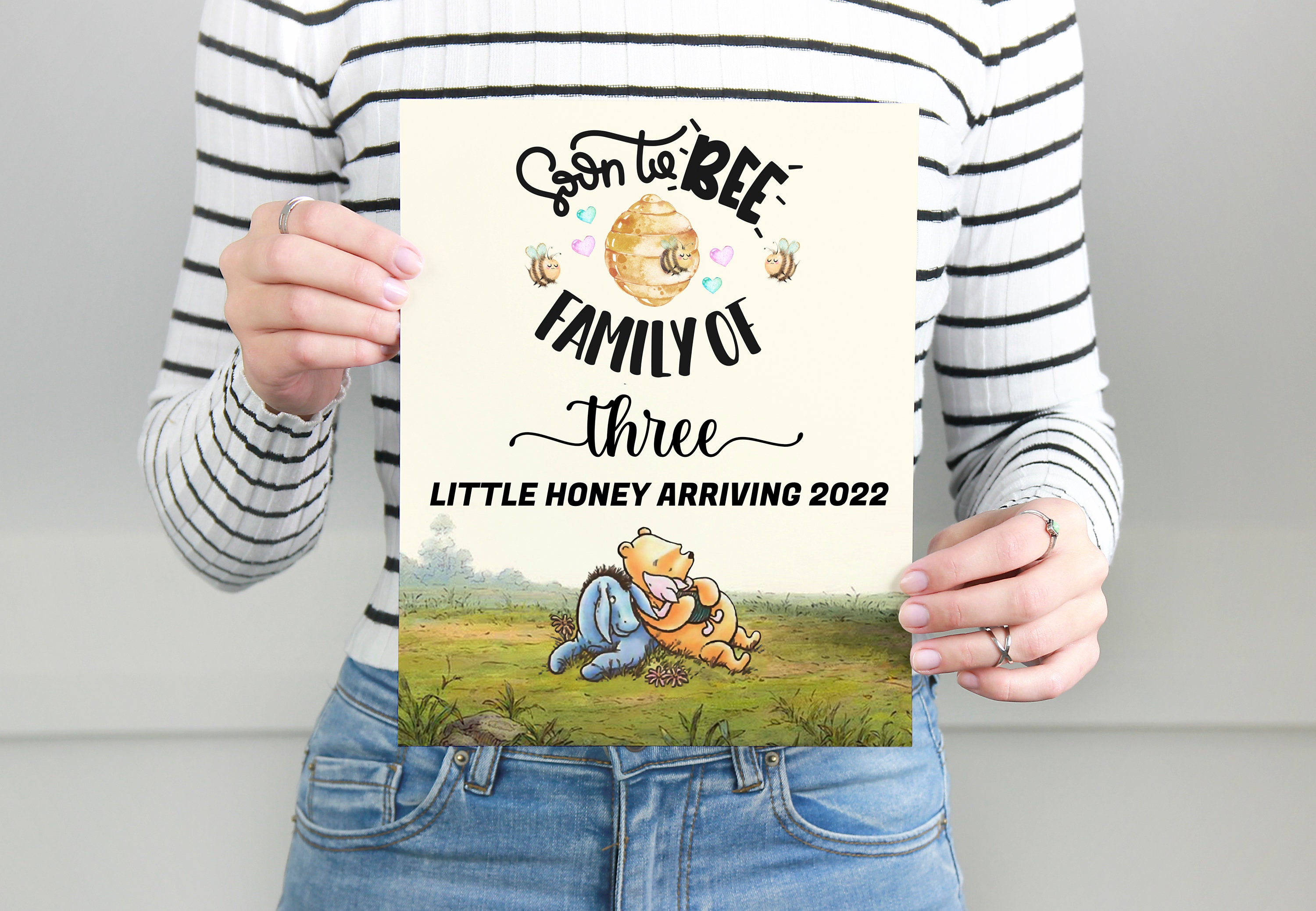 Winnie the Pooh Printable Pregnancy Announcement Baby Reveal Etsy