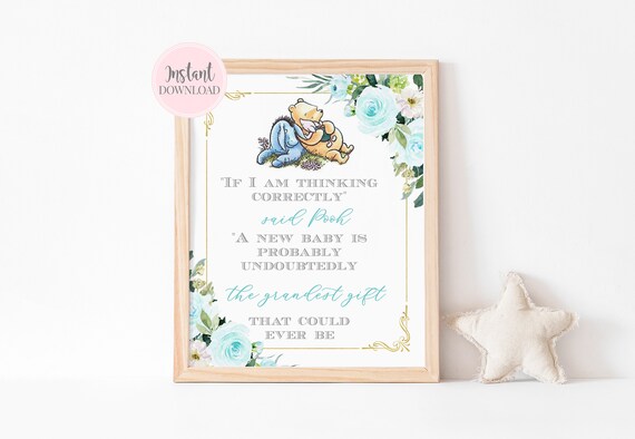 Winnie Pooh Printable Nursery Decor, Classic Pooh Babies Are The Grandest Quote, Eeyore & Piglet Kids Room Art, Baby Shower Digital Print Il_570xn