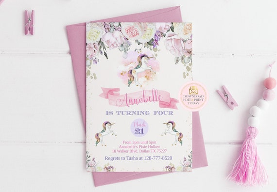Unicorn Invitation Template, Unicorn Invitation, Unicorn Birthday, Unicorn Party, INSTANT DOWNLOAD, Unicorn Invite, Printable Invitation Il_570xn