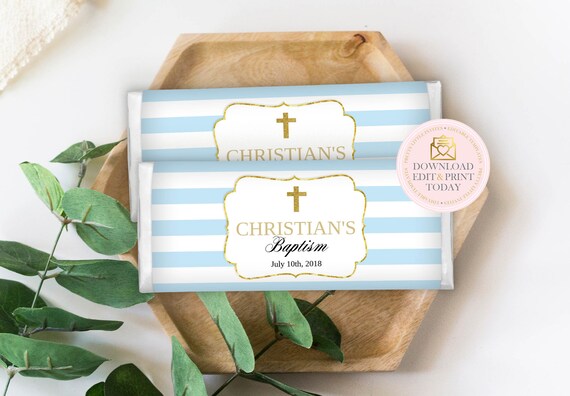 Printable Blue Chocolate Wrappers, Candy Bar Wrappers, Chocolate Bar Wrappers, Party Favors, Baptism, Baby Shower, Birthday, Candy Bar, Gold Il_570xn