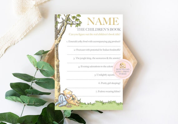 Winnie Pooh Baby Shower Name The Children's Book Game, Classic Pooh Instant Download Baby Shower Game, Fill In The Blanks Printable Game Il_570xn