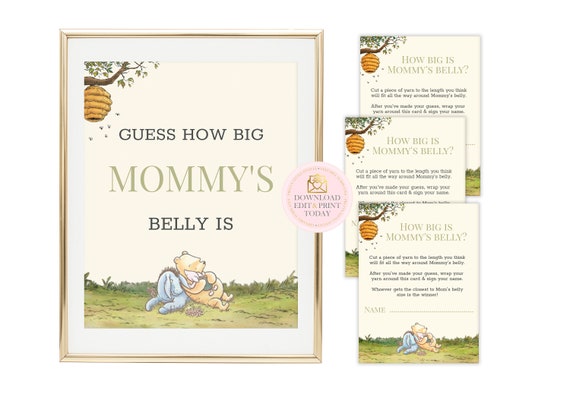 Winnie The Pooh Baby Shower, Classic Pooh Baby Shower, Pooh Baby Shower, How Big Is Mommy's Belly Game, Printable, INSTANT DOWNLOAD, Yellow Il_570xn