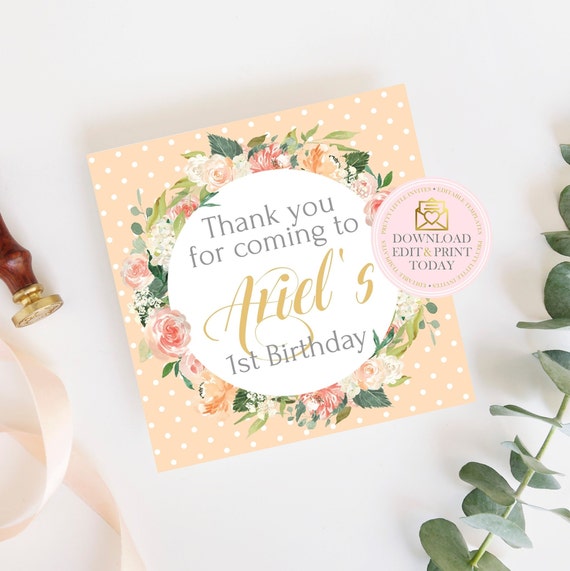 Peach Thank You Tags Baby Shower Favor Tags Peach Printable Floral Thank You Tag Bridal Shower Party Favor Gift Tag Wedding Favor Templett Il_570xn