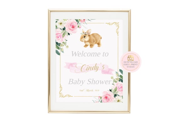 Pink Bunny Birthday or Baby Shower Printable Welcome Sign, Baby Shower Decor, Girl Baby Shower, Rabbit Baby Shower, Some Bunny Is One Sign Il_570xn