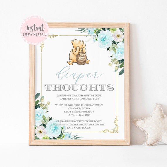 Winnie The Pooh Diaper Thoughts, Fun Baby Shower Game, Classic Pooh Write On Diaper Game, Late Night Diaper Message Sign Vintage Pooh Bear Il_570xn