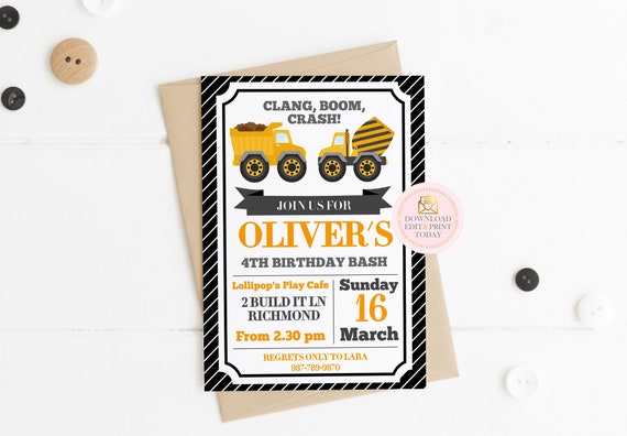INSTANT DOWNLOAD Construction Party Invitation, Construction Invite, Birthday Invitation, Editable Invitation, Printable Invitation. Il_570xn