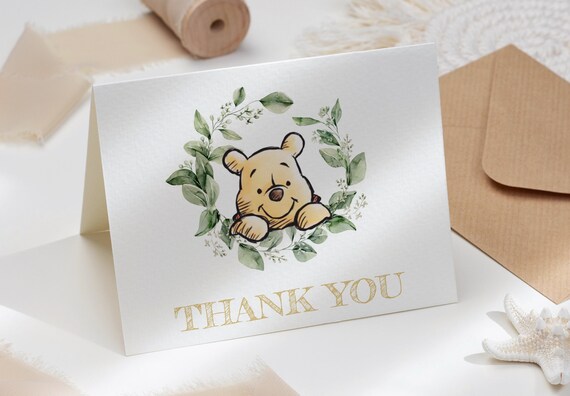 Printable Winnie The Pooh Thank You Card For A Gender Neutral Baby Shower or Birthday. Greenery Storybook Shower Editable Card Template, GWP Il_570xn