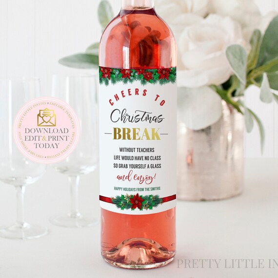 Wine Label Template For Teacher End Of School Gift, Instant Download Editable & Printable DIY Last Minute Gift Idea, Christmas Bottle Label Il_570xn