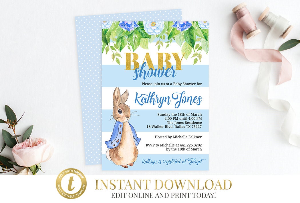 Peter Rabbit Baby Shower Invitation Peter Rabbit Shower Invite