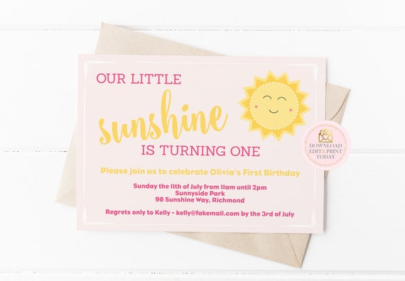 Our Little Sunshine Invitation, You Are My Sunshine Invitation, Sunshine Birthday, Sunshine Invitation, First Birthday, INSTANT DOWNLOAD Il_570xn
