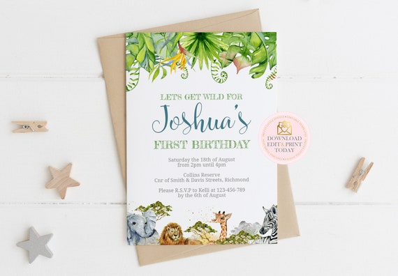 Safari Birthday, Safari Invitation, Birthday Invitation, Jungle Birthday, Jungle Invitation, Safari Party, Jungle First Birthday, Zoo Invite Il_570xn