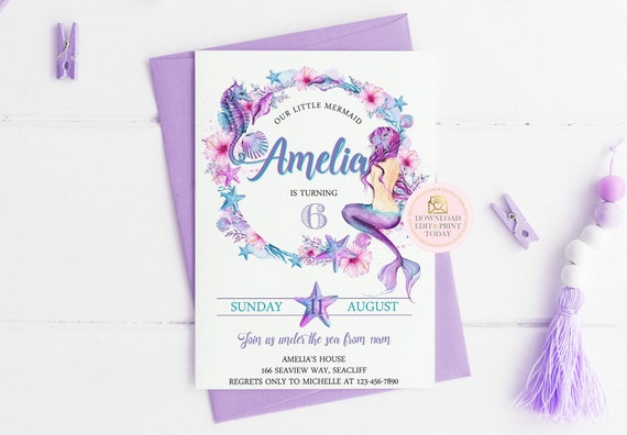 INSTANT DOWNLOAD Mermaid Invitation Mermaid Birthday Under The Sea Mermaid Party Invitation Birthday Invitation Mermaid Invite Printable Il_570xn
