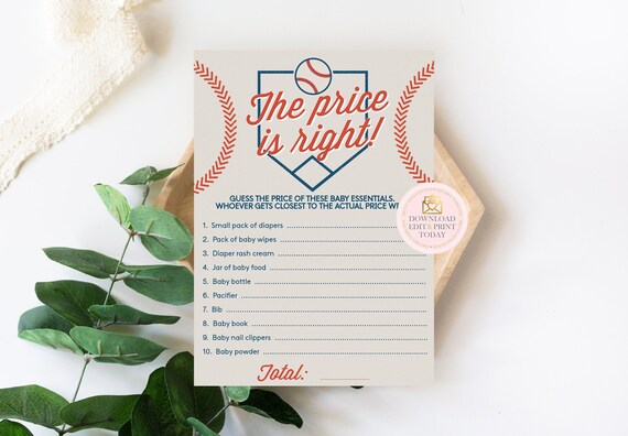 Baseball Baby Shower Games, Baseball Price Is Right Game, Sports Baby Shower, Baseball Shower Game, The Price Is Right, Baby Shower Game Il_570xn