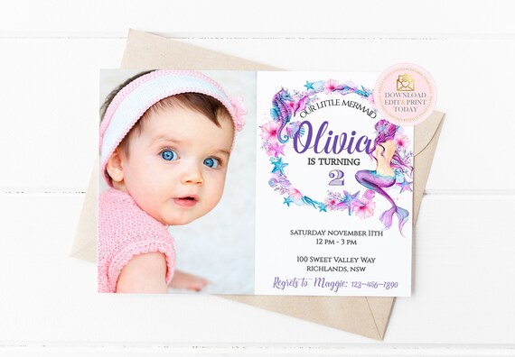 INSTANT DOWNLOAD Mermaid Invitation Mermaid Birthday Corjl Under the Sea Mermaid Party Invitation Mermaid Invite Birthday Invitation Il_570xn