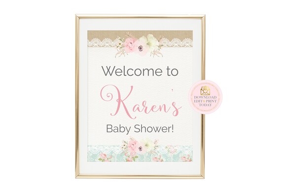 Shabby Chic Baby Shower Welcome Sign - Baby Shower Sign - Shabby Chic Baby Shower - Printable Sign - Welcome Sign - 8x10 - Floral Sign Il_570xn