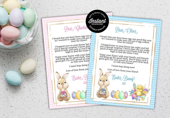Letter from The Easter Bunny For A Girl or Boy, Edit Yourself Print At Home Personalized Easter Bunny Printable Note, Easter Bunny Letter Il_570xn