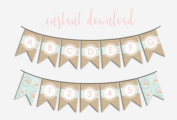 Shabby Chic Banner - Floral Shabby Chic - Birthday Banner - Birthday Decoration - Printable Banner - INSTANT DOWNLOAD - Print At Home Il_570xn