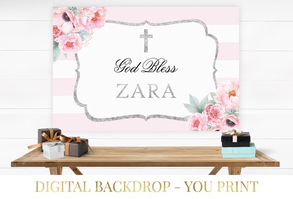 Pink & Silver Printable Backdrop, Party Backdrop, Digital Backdrop, 1st Birthday Backdrop, Christening Backdrop, Baptism Backdrop, YOU PRINT Il_570xn