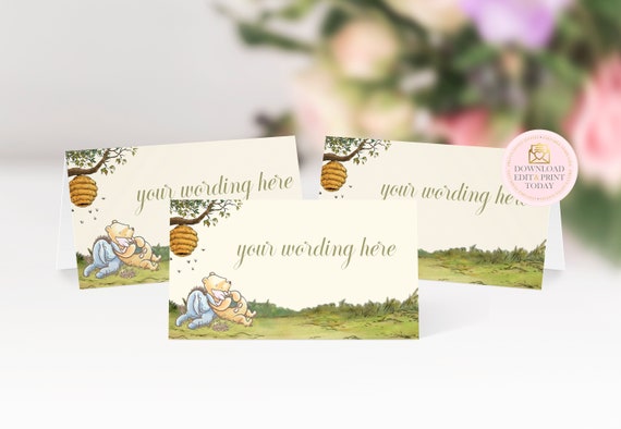 Classic Pooh Food Labels, Classic Pooh Tent Cards, Classic Pooh Place Cards, Classic Pooh Baby Shower Printable Pooh Place Cards Escort Card Il_570xn