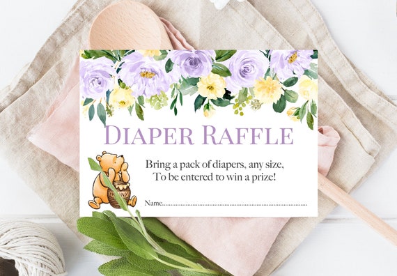Winnie The Pooh Diaper Raffle Card, Diaper Raffle Insert For A Classic Winnie Pooh Bear Baby Shower, Diaper Game, Edit & Print Yourself Il_570xn