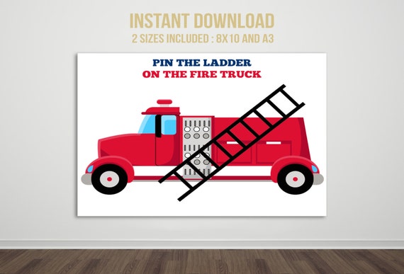 Pin the Ladder on the Fire Truck Party Game, Printable Party Game, Fireman Party, Fire Truck Party, Firefighter Party, INSTANT DOWNLOAD Il_570xn