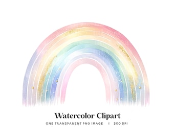 Pastel Rainbow Watercolor Clipart: Gold Dust Nursery Art (Digital Download)