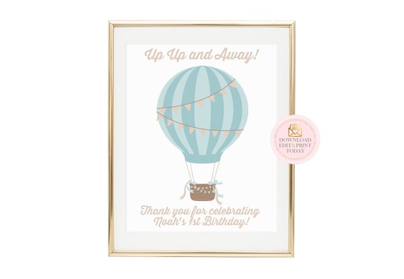 Hot Air Balloon Printable Sign, First Birthday, Up Up and Away Sign, Balloon Birthday, Hot Air Balloon Sign, Baby Shower, INSTANT DOWNLOAD Il_570xn