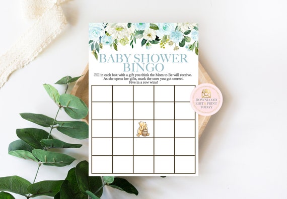 Vintage Winnie Pooh Boy Baby Shower DIY Bingo Card, Storybook Shower Printable Activity, Watercolor Floral Classic Pooh Bear Bingo Il_570xn