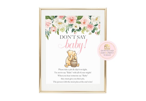 Pink Vintage Winnie Pooh Baby Shower Don't Say Baby, Classic Pooh Bear Baby Shower Party Game, Printable Storybook Shower For Baby Girl Il_570xn
