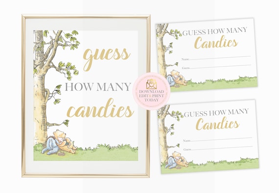 Gender Neutral Winnie The Pooh Baby Shower Guess How Many Candies Game Printable Guessing Game Baby Shower Activity How Many In The Jar By Pretty Little Invites Catch My Party