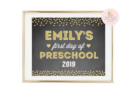 Gold Glitter First Day Of School Preschool Sign, Preschool Chalkboard Sign, School Chalkboard, Back To School Sign, 1st Day Of School Sign Il_570xn