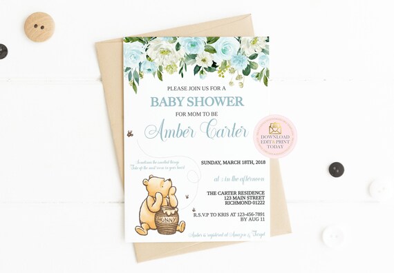 Winnie the Pooh Baby Shower Classic Pooh Baby Shower Pooh Invitation Baby Shower Invite Pooh Bear Pooh Classic Shower Invitation Printable Il_570xn