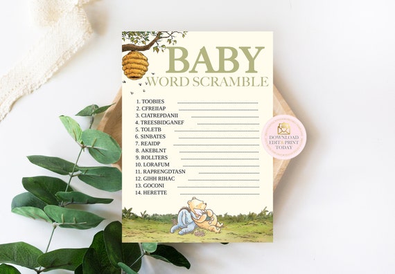 Winnie the Pooh Baby Shower Baby Word Scramble, Pooh Baby Shower, Winnie Baby Shower Game, Pooh Shower Game, Pooh Word Scramble, Yellow Il_570xn