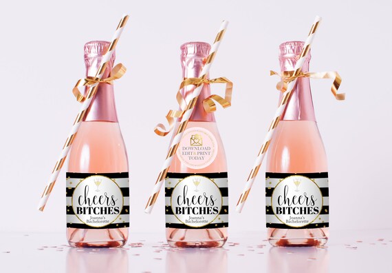Cheers Bitches Mini Champagne/Wine Bottle Labels, Bachelorette Party, Bachelorette, Cheers, Future Mrs, Bachelorette Decor, Printable Il_570xn