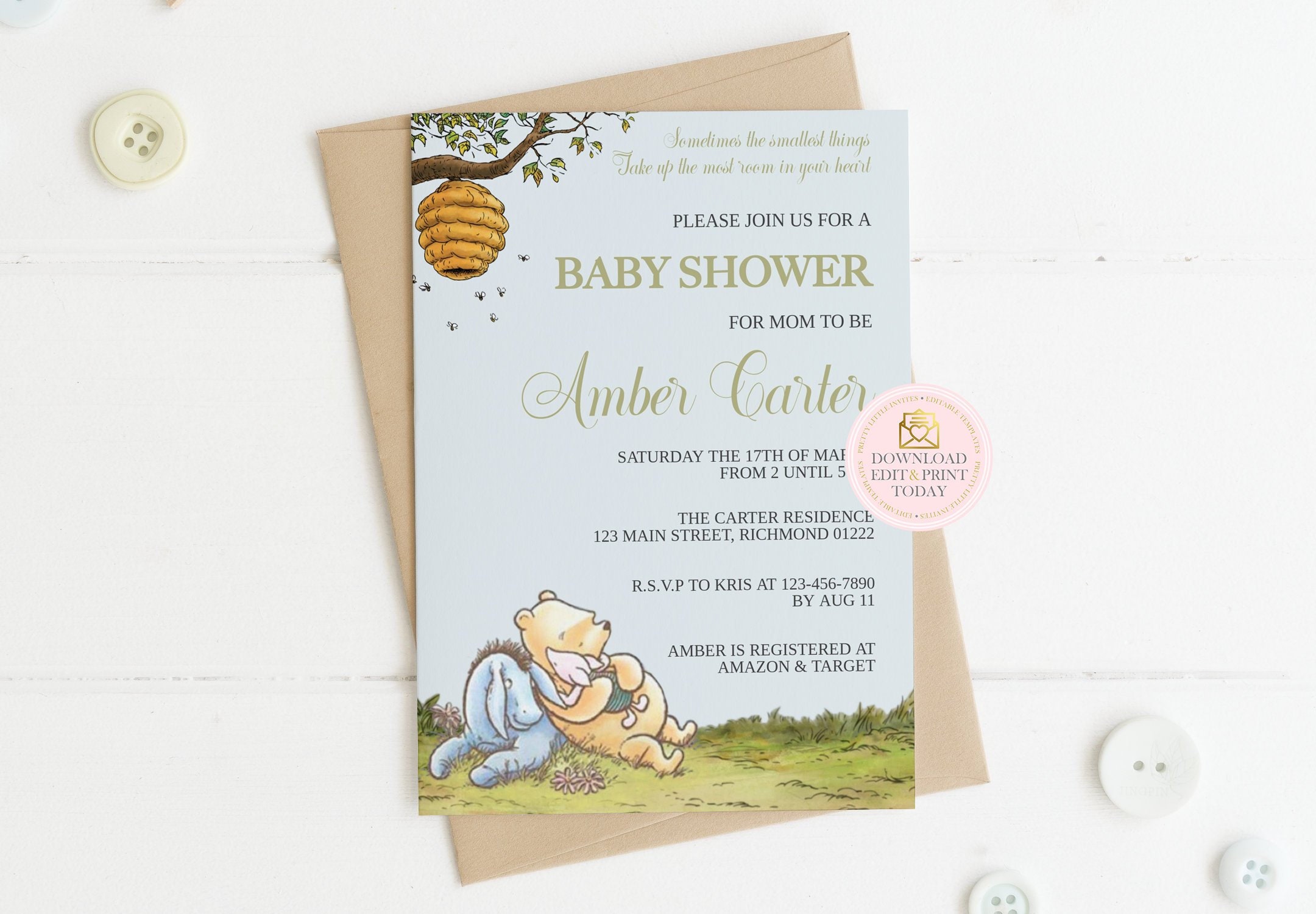 Winnie The Pooh Baby Shower Invitation Classic Pooh Pooh Etsy