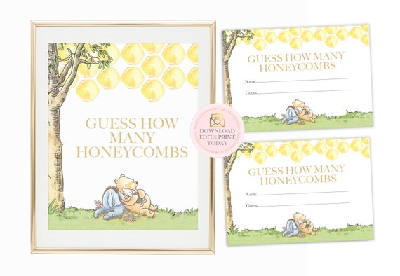 Printable Honeycomb Guessing Game With Winnie The Pooh Eeyore and Piglet, Classic Pooh Bear Storybook Hexagon Bee Hive Editable Game Il_570xn