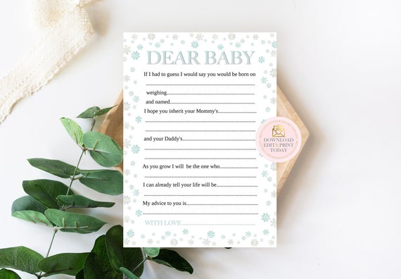 Dear Baby Snowflake Fill In The Blank Printable Letter I Hope You Learn Winter Baby Shower Game Baby Boy Wishes For Baby Shower Activity Il_570xn