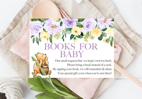 Winnie The Pooh Printable Please Bring A Book Insert, DIY Template, Edit and Print Yourself, Baby Shower Build Baby's Library Book Request Il_570xn