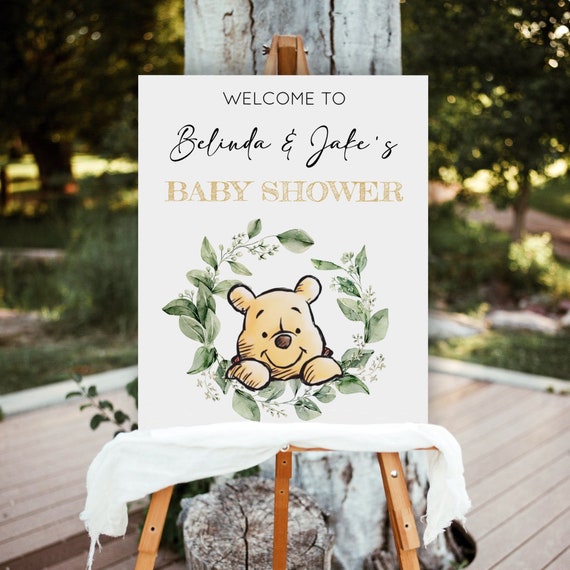 Winnie Pooh Welcome Sign, Classic Pooh Bear Reception Sign, Baby Shower Welcome Baby Sign, Winnie Door Sign, Pooh Printable Sign, GWP Il_570xn