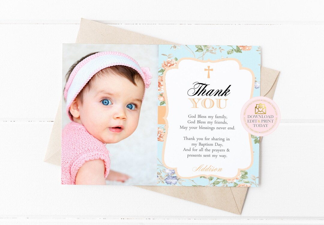 Peach Baptism Thank You Baptism Christening Thank You Card Etsy