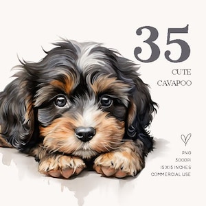 Cavapoo Watercolor Clipart: Dog Breed PNG Portraits (Commercial Use)