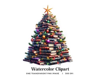 Kerstboom gemaakt van boeken clipart, bibliothecaris, png (digitale download)