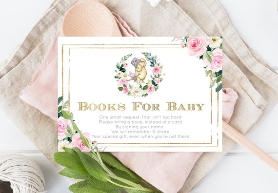 Books For Baby Insert With Winnie The Pooh & Piglet - Printable Pink Floral Bring A Book Insert - Classic Pooh Bear Build Babys Library Card Il_570xn